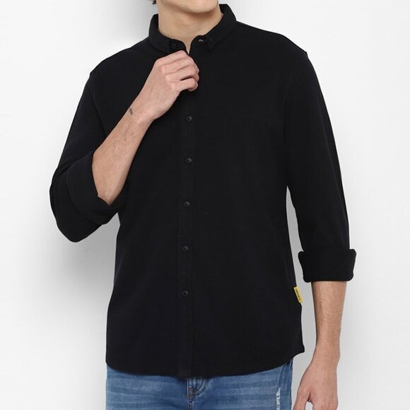 Forever 21 Mens Shirt Size L Black Denim Casual Button up Roll Up sleeves - Picture 2 of 6